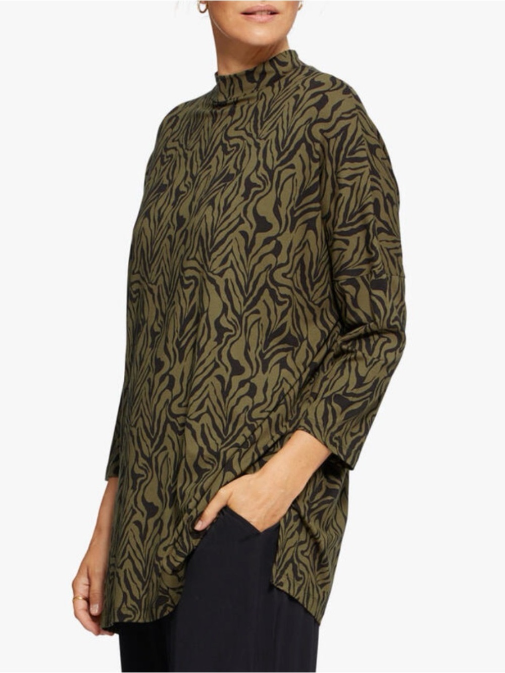 Masai Copenhagen Babissa Top Green Zebra Print Size L Lagenlook Scandinavian